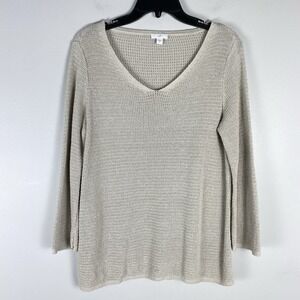 J Jill Knit Top Womens Sz Medium Linen Blend Long Sleeve Fisherman Beachy